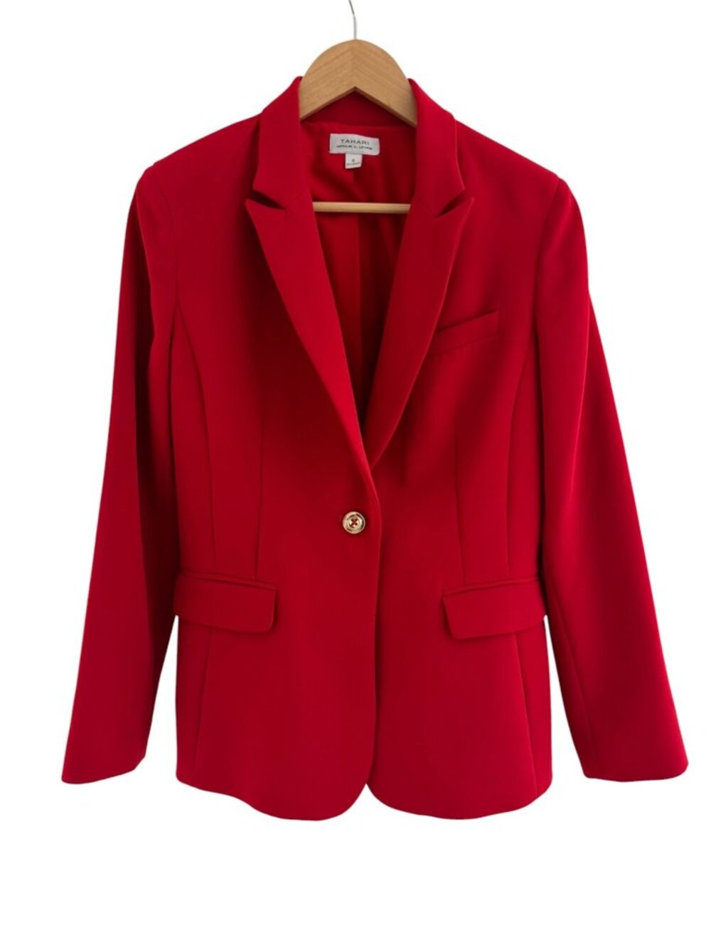 Tahari ASL Red Lined Blazer Jacket Size 8 Christmas Holiday Office Career Work